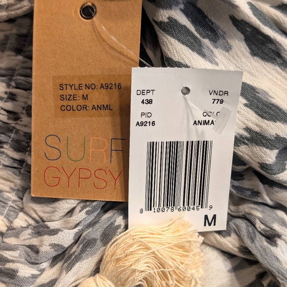 Surf Gypsy Grey White Animal Print Smocked Summer Beach Shorts Size Medium - Picture 6 of 6